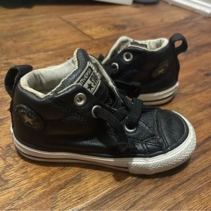 Black Leather Toddler Sneakers